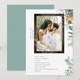 Invitation Cadre photo en bois moderne rustique avec feuillag