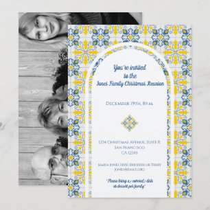 Invitation Cadre photo en carreaux portugais pour Noël en fam