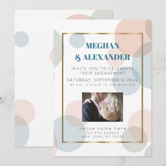 Invitation Cadre photo Fiançailles Big Dots Confetti (Devant / Derrière)