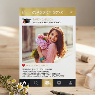 Invitation Cadre photo Instagram en or Annonce de remise de d