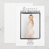 Invitation Cadre photo noir et blanc tendance Anniversaire mo (Devant / Derrière)