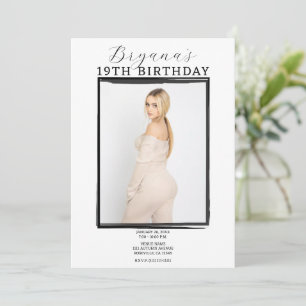 Invitation Cadre photo noir et blanc Tendance Moderne Anniver