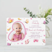 Invitation Cadre photo papillon fête d'anniversaire (Debout devant)