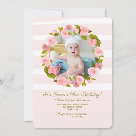 Invitation Cadre Photo Rose (Devant)