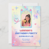 Invitation Cadre photo rose chaton mignon y2k anniversaire (Devant)