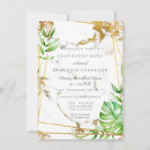 Invitation Cadre polygonal Monstera Gold de verdure en marbre (Devant)