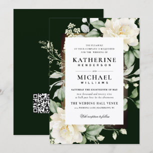 Invitation Cadre QR Mariage Rose Eucalyptus Profond Ivoire&Or