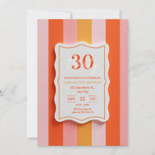 Invitation Cadre rayé en gummies rose et orange pour annivers