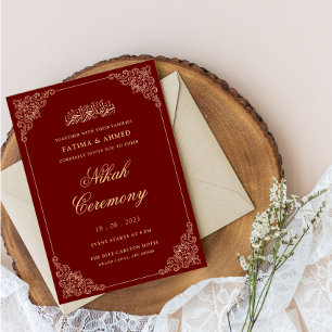 Invitation Cadre Rococo Victorien Cérémonie de Nikah Rouge Bo