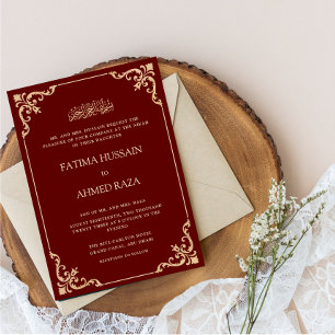 Invitation Cadre Rococo Vintage Rouge Bourgogne Cérémonie de