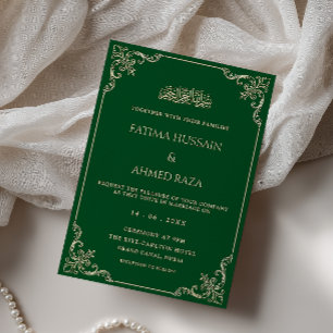 Invitation Cadre Rococo Vintage Vert Émeraude Mariage Musulma