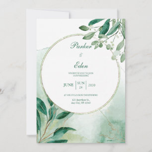 Invitation Cadre rond vert sauge aquarelle bohème