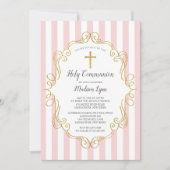 Invitation Cadre rose et or Première communion sainte (Devant)