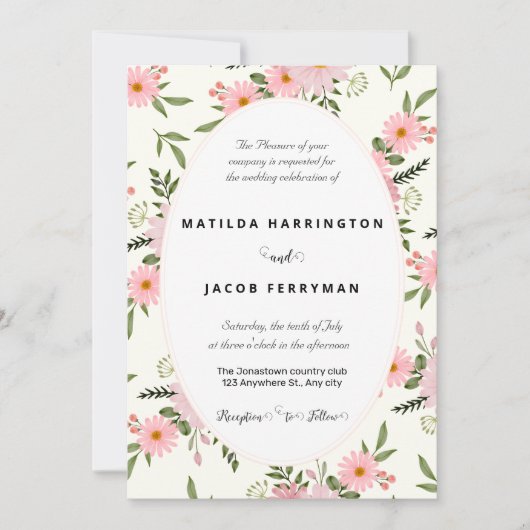 Invitation Cadre rose et vert pastel (Devant)