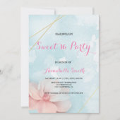 Invitation Cadre rose floral or bleu aquarelle douce 16 (Devant)