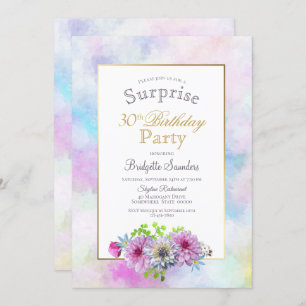 Invitation Cadre rose floral or Surprise 30e anniversaire