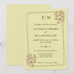Invitation Cadre Rose – Monogramme Jaune Céleste Mariage