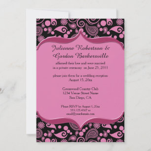 Invitation Cadre Rose Noir Paisley Orné Après-Mariage