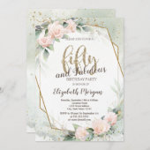 Invitation Cadre rose Roses Confetti Vert 50e anniversaire (Devant / Derrière)
