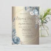 Invitation Cadre Roses Bleues Champagne Or (Debout devant)