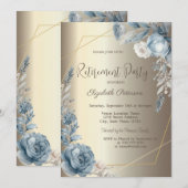Invitation Cadre Roses Bleues Champagne Or (Devant / Derrière)