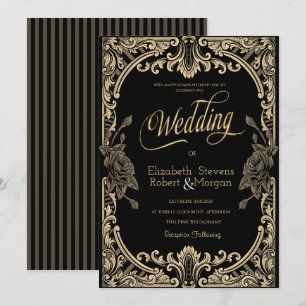 Invitation Cadre Roses Chic ,Rayures Mariage Gothique