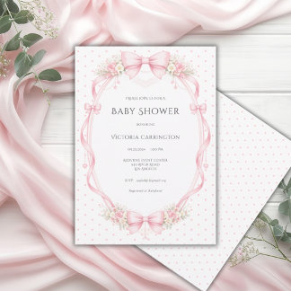 Invitation Cadre ruban et noeuds floraux roses vintage 