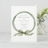 Invitation Cadre ruban Gingham vert Vintage (Debout devant)