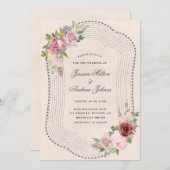 Invitation cadre rustique doux rose bordeaux mariage (Devant / Derrière)