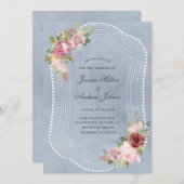 Invitation cadre rustique doux rose bordeaux mariage (Devant / Derrière)