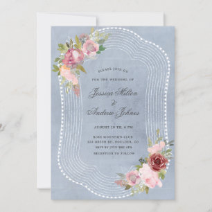 Invitation cadre rustique doux rose bordeaux mariage