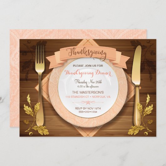 Invitation Cadre rustique et élégant Bois Acorn Leaf Gold (Devant / Derrière)