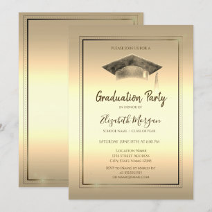 Invitation Cadre simple, Casquette de remise des diplômes Or