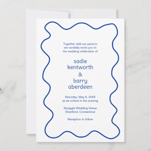 Invitation Cadre simple Cobalt Blue Squiger Mariage moderne (Devant)