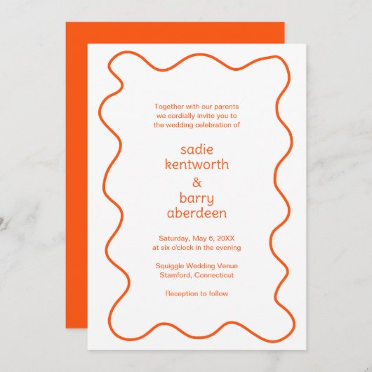 Invitation Cadre simple orange Squigame Mariage moderne (Devant / Derrière)