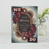 Invitation Cadre Steampunk avec Roses rouges et Engrenages (Debout devant)