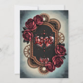 Invitation Cadre Steampunk avec Roses rouges et Engrenages (Dos)