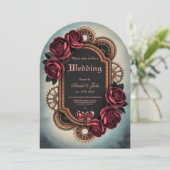 Invitation Cadre Steampunk avec Roses rouges et Engrenages (Debout devant)