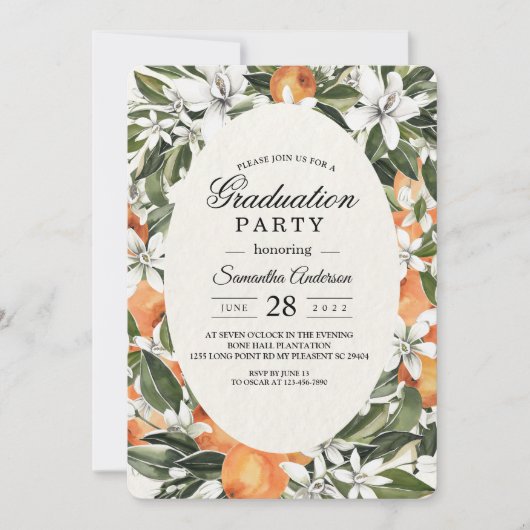 Invitation Cadre tendance Orange Fleurs & Leaf Beauté (Devant)