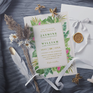 Invitation Cadre Tropical Élégant Mariage Moderne Vert