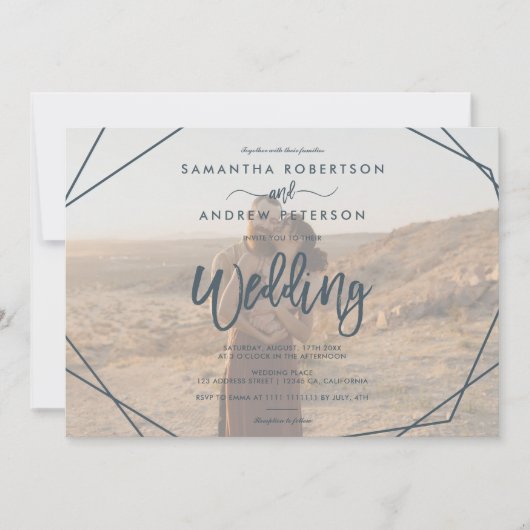 Invitation Cadre turquoise foncé simple script photo mariage (Devant)