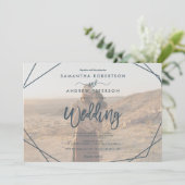Invitation Cadre turquoise foncé simple script photo mariage (Debout devant)