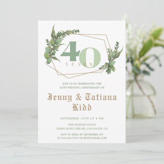 Invitation Cadre verdoyant 40e anniversaire Mariage Invitatio (Debout devant)