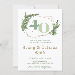 Invitation Cadre verdoyant 40e anniversaire Mariage Invitatio