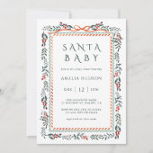 Invitation Cadre verdoyant d'hiver Père Noël Baby shower (Devant)
