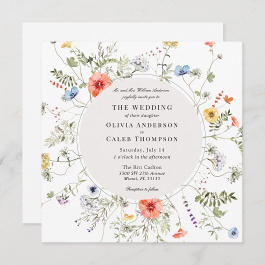 Invitation Cadre verdoyant fleur sauvage (Devant / Derrière)