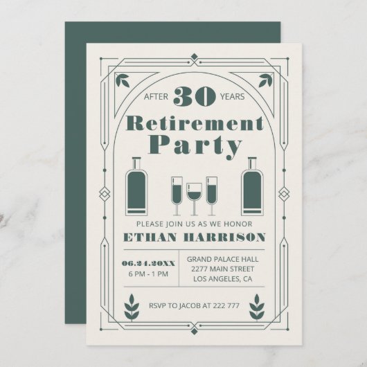 Invitation Cadre Vert Art Déco (Devant / Derrière)