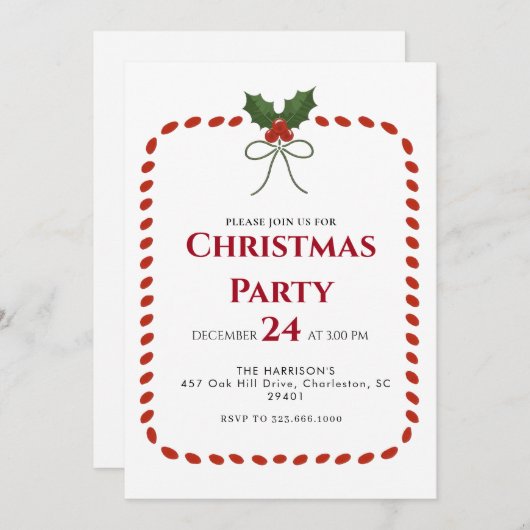 Invitation Cadre vert Dîner de Noël (Devant / Derrière)