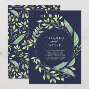 Invitation Cadre vert feuillu d'aquarelle épousant  