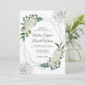 Invitation Cadre vert floral blanc (Debout devant)